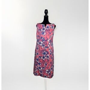 Talbots Floral Sleeveless Sheath Dress Coral Pink Pockets Back Zip Size 6